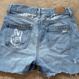 American Eagle hi rise Denim Shorts with Peace Sign bleach painted